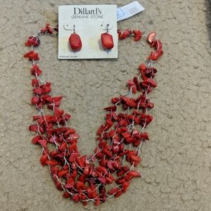 Red coral(genuine stone) earrings and necklace set